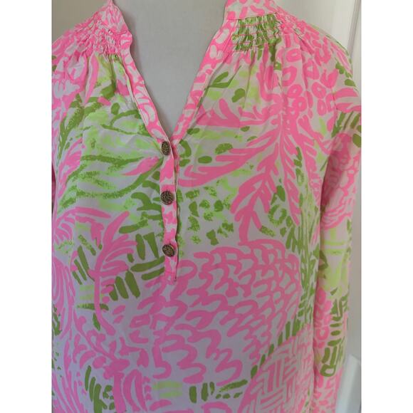 Lilly Pulitzer Elsa Silk Shirt Top Home Slice Pink Pineapple Small - Picture 4 of 6